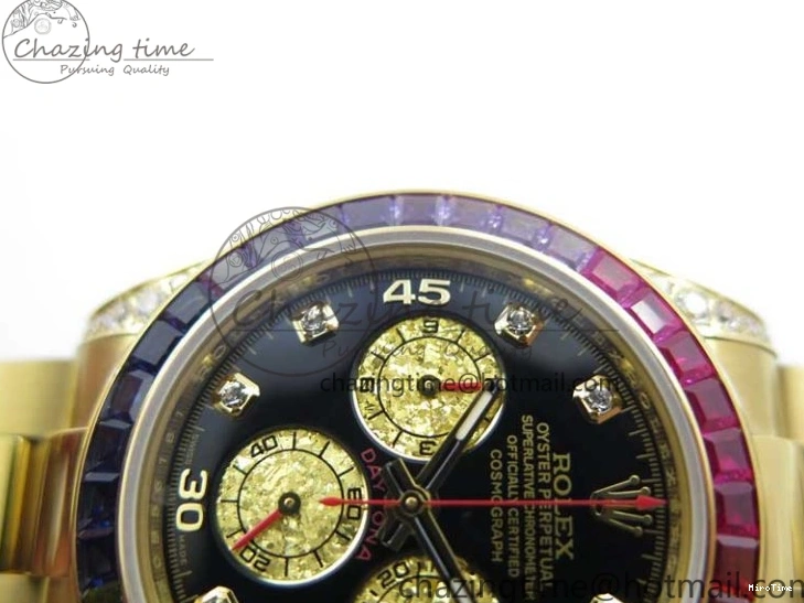 MiroTime 0306 Daytona 116589RBOW YG Rainbow Crystal BLF Best Edition Black Dial on YG Bracelet A SmoothTexture 3175